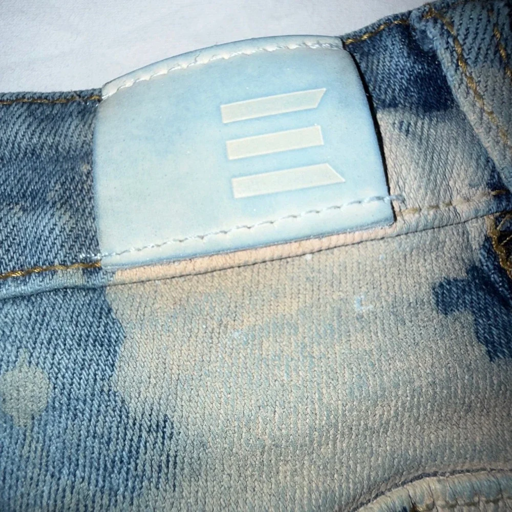 Embellish NYC Distressed Bleach Splatter Moto Skinny Jeans Blue Mens 34 x 30.5